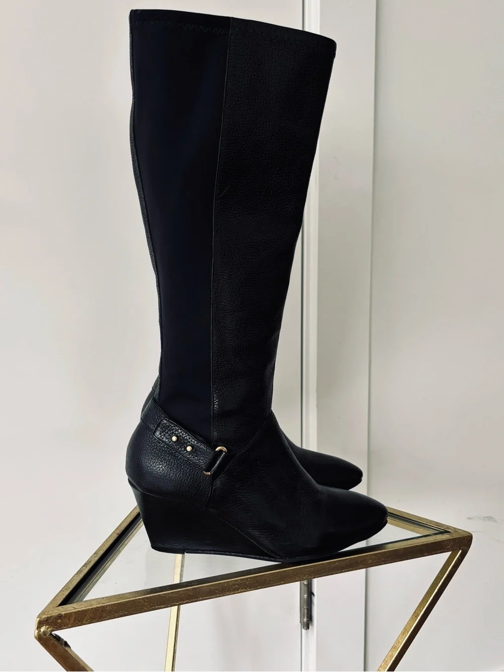 Steve Madden Jaden Black Leather Knee High Boot with wedge size 8 women's